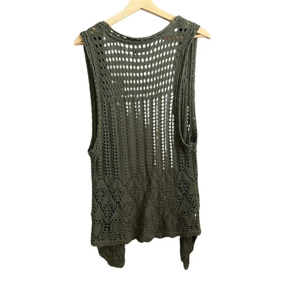 Old Navy Open Knit Vest Sweater Green L Boho Fairy Grunge‎ Festival Crochet
